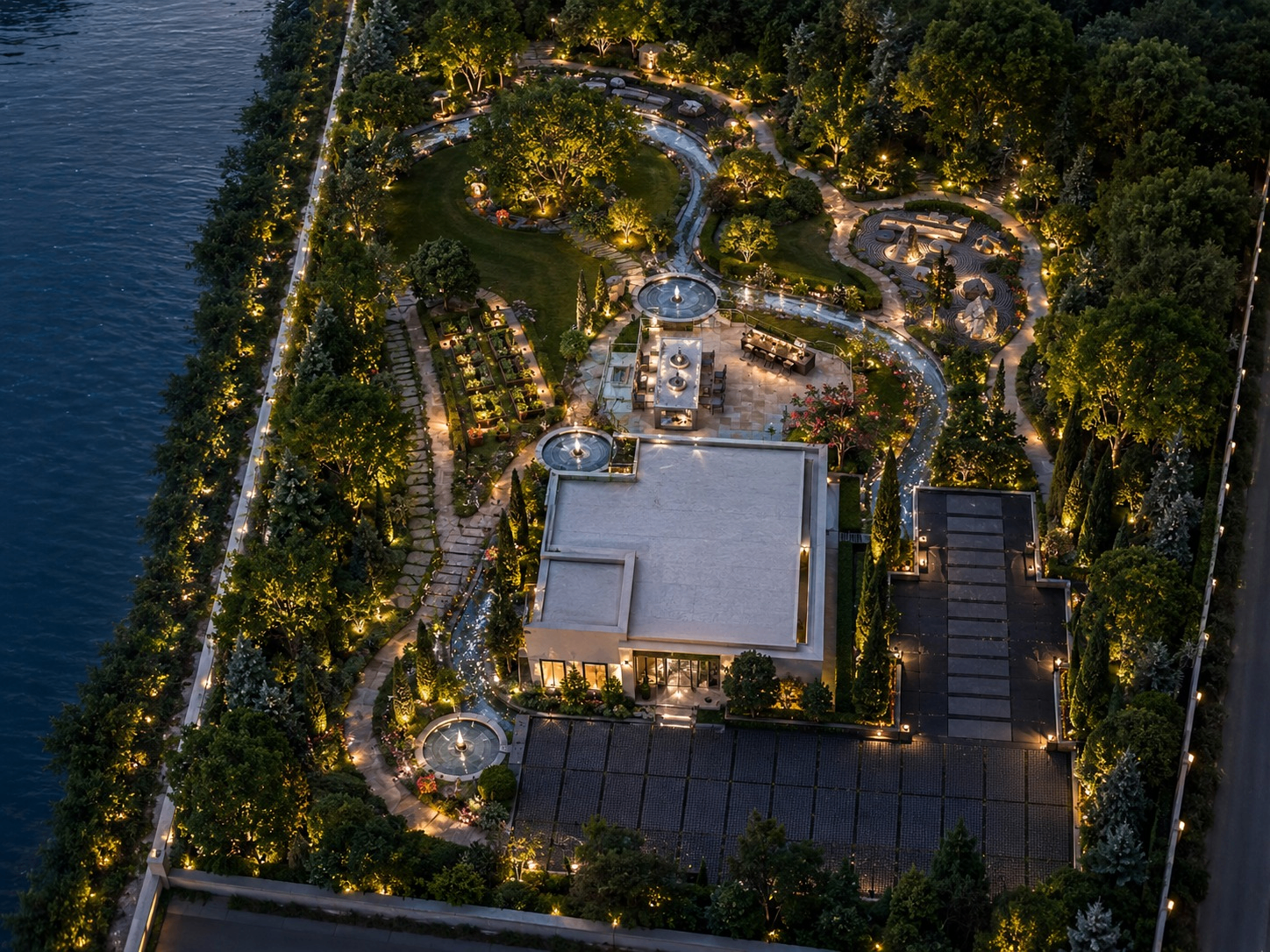 Landscape lighting overlooking the Bosphorus, night
